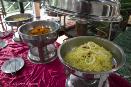 Meal served at restaurant of Kawag Danum Rainforest Lodge