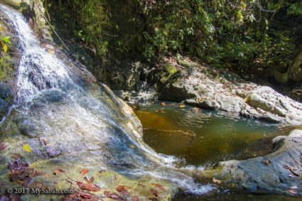 Safety rope in the pond of Ali Baba Waterfall