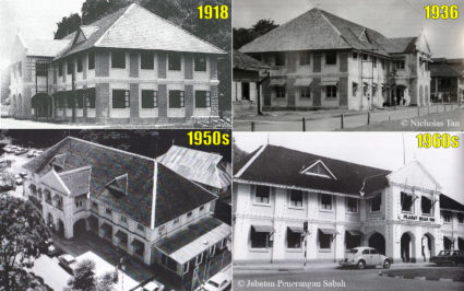 Sabah Tourism Board building in different time (1918, 1936, 1950s, 1960s)