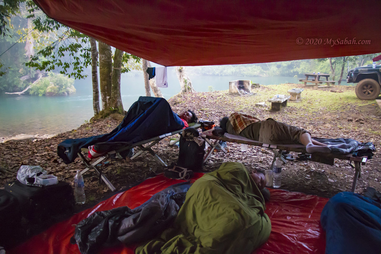 Sleeping under camping canopy