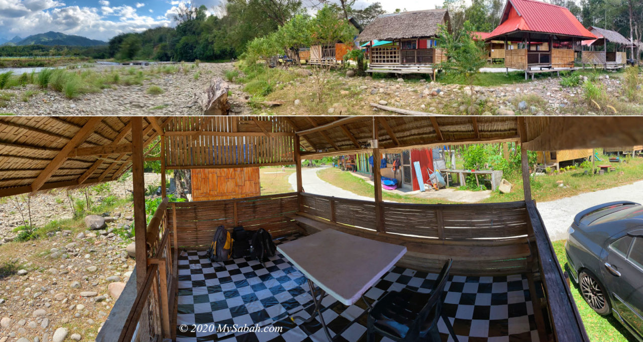 External and inside views of the hut