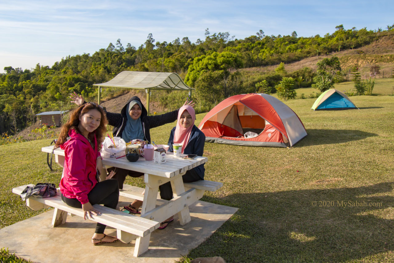 Friends camping together