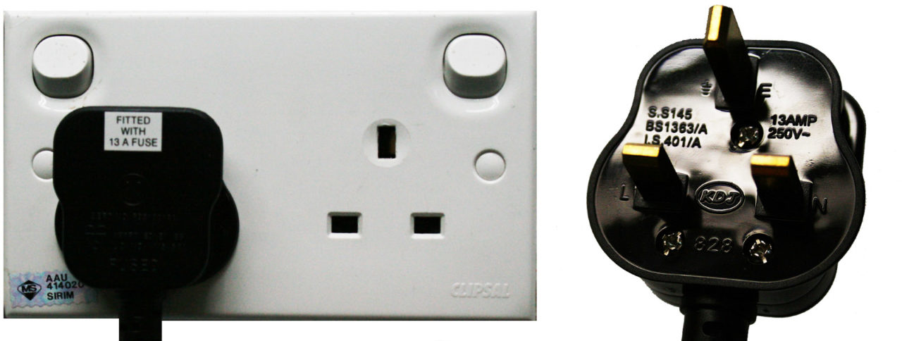 Type G British three-pin rectangular electrical plug used by Malaysia