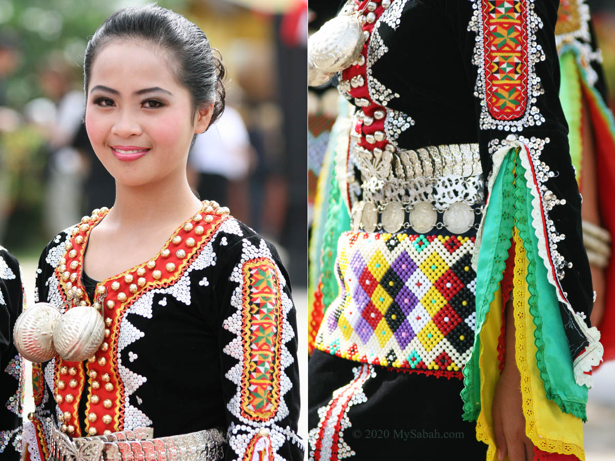 Close up of Dusun Tindal girl dress