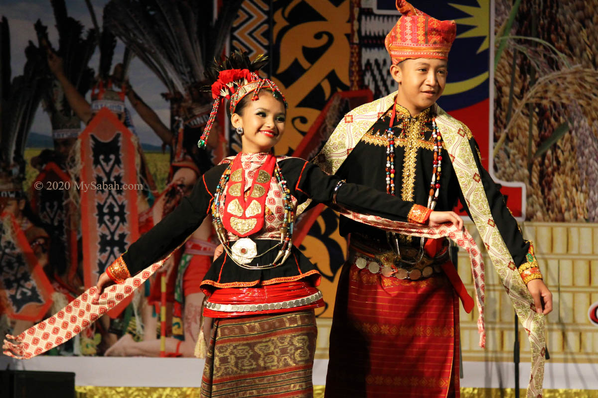 Dusun Lotud couple in ceremonial attire