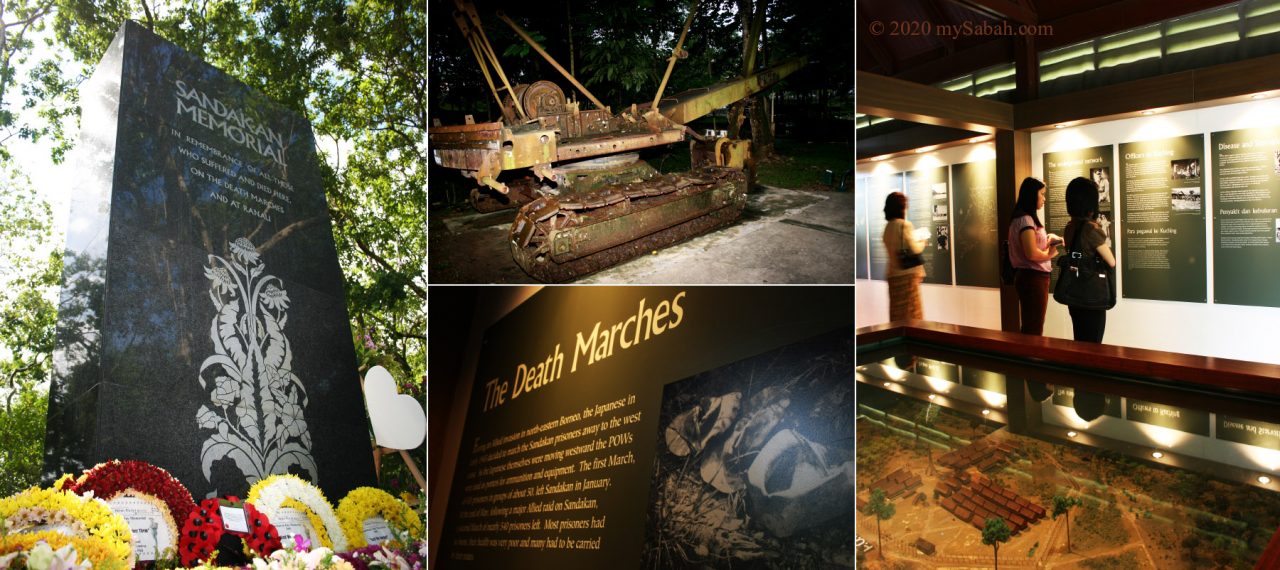 Monument, wartime relics (excavator) and Death Marches gallery in Sandakan Memorial Park