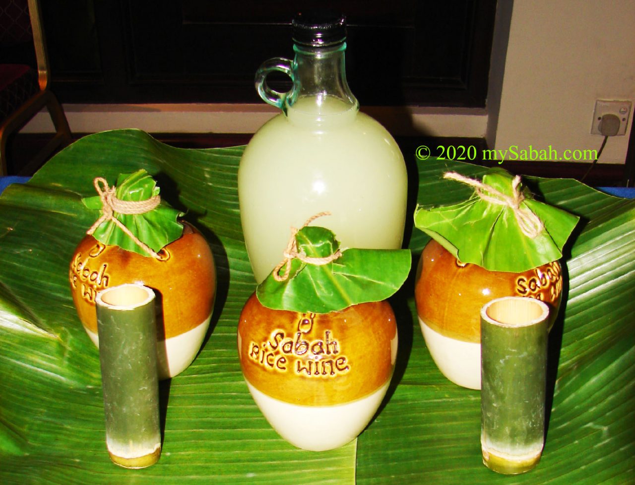 Rice wine of Sabah in jars and bottle