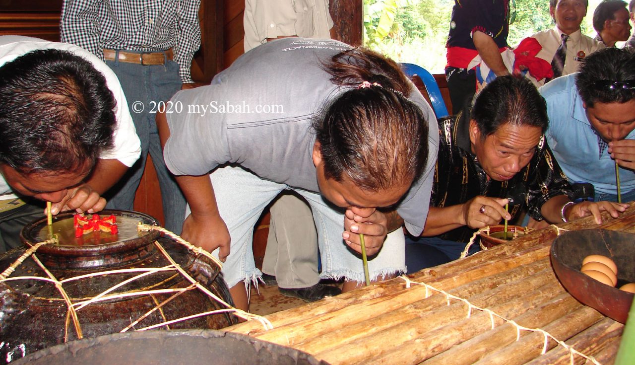 Guests taking their turn to sip Tapai