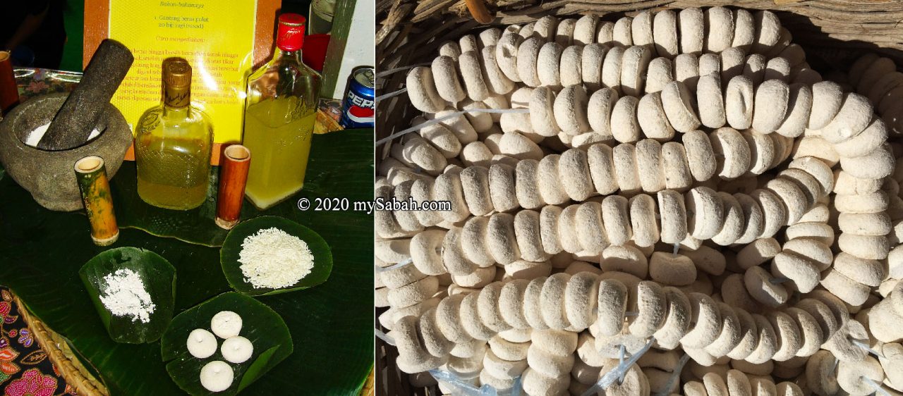 Left: ingredients for making Lihing. Right: Yeast balls