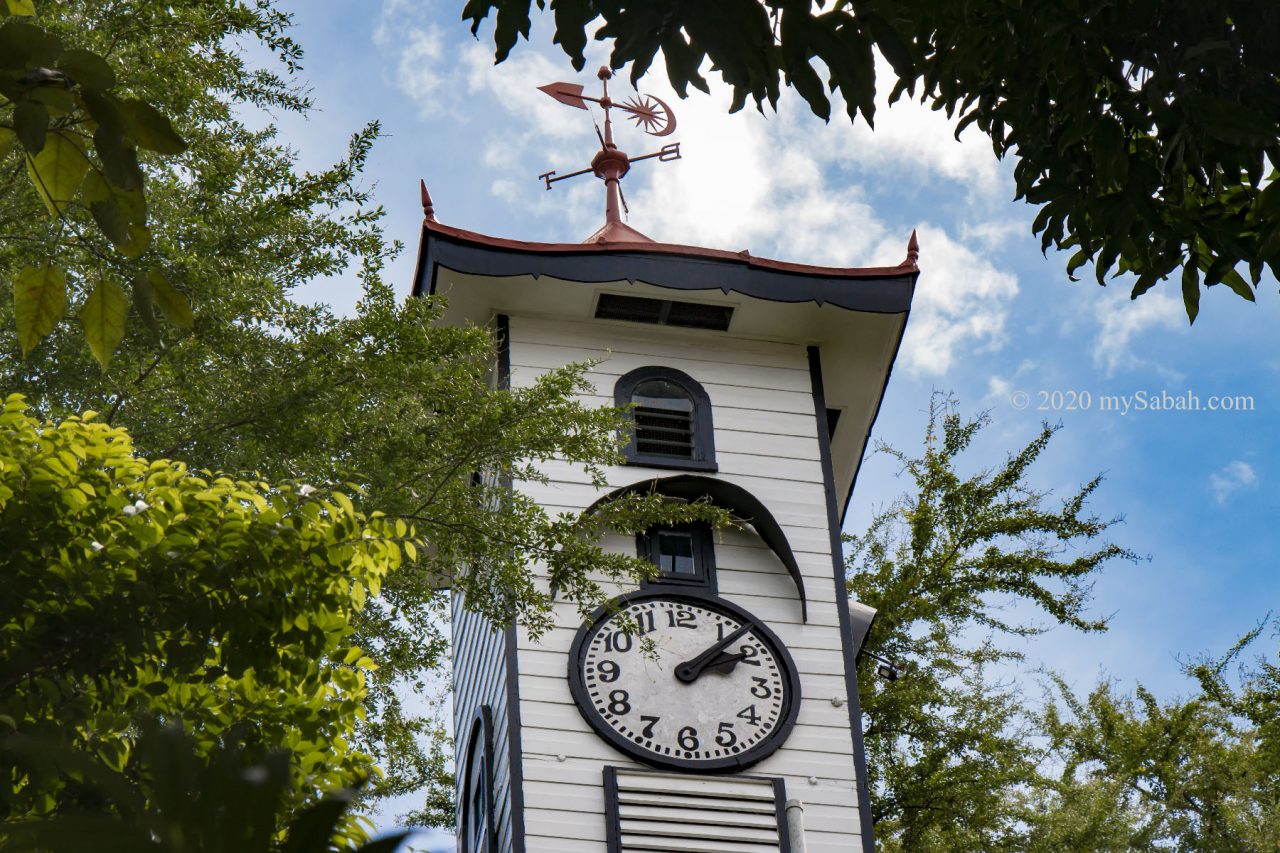 Clock face and weather vane of Atkinson Clock Tower
