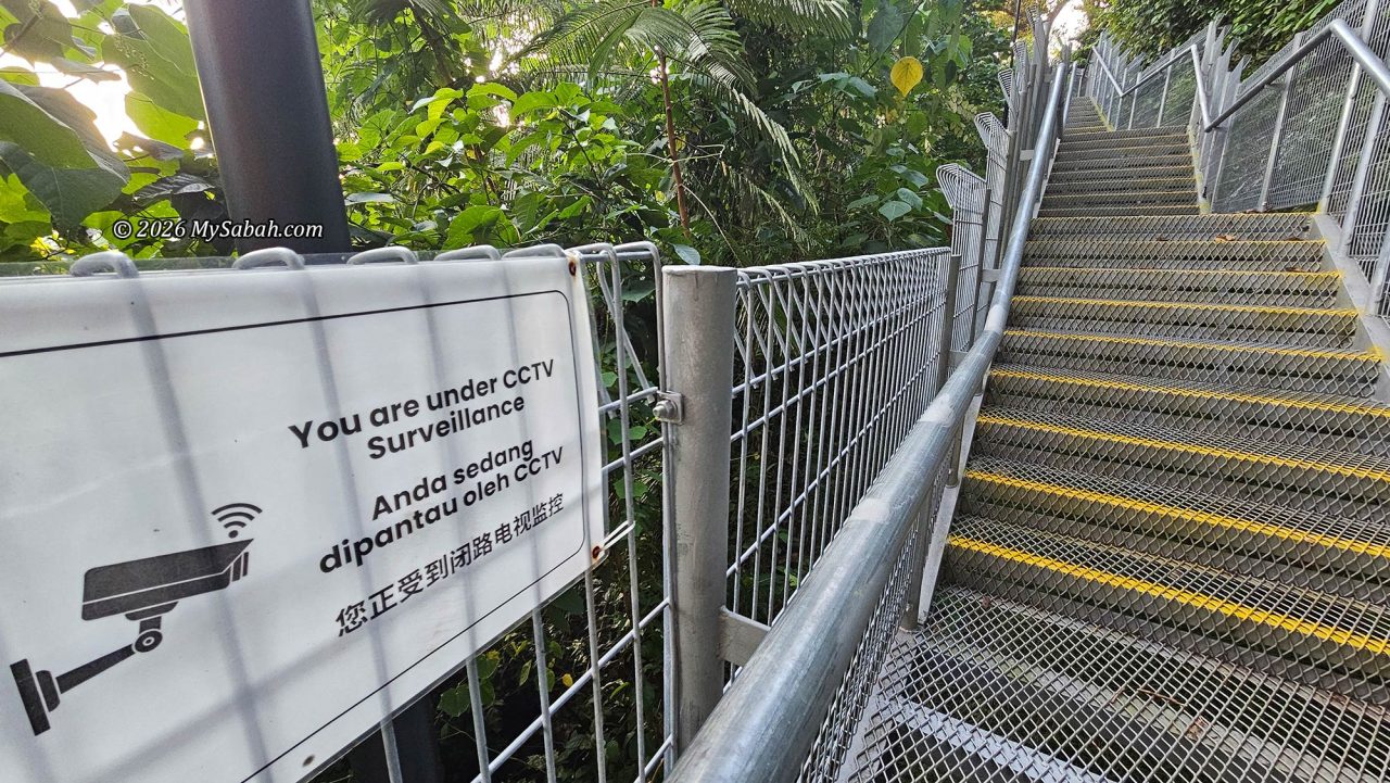 The walkway is monitored by CCTV for visitor safety.