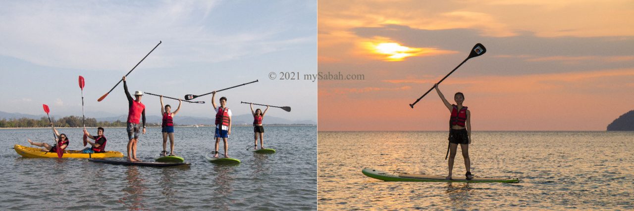 Sunset stand-up paddleboarding (SUP) at Tanjung Aru Beach