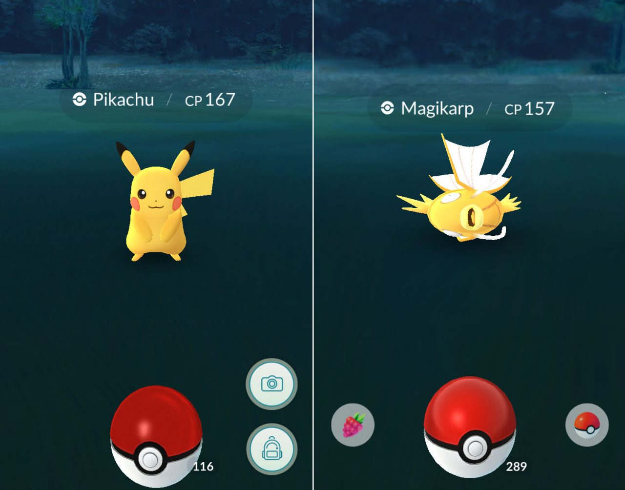 Pikachu and shiny Magikarp caught at Tanjung Aru Beach