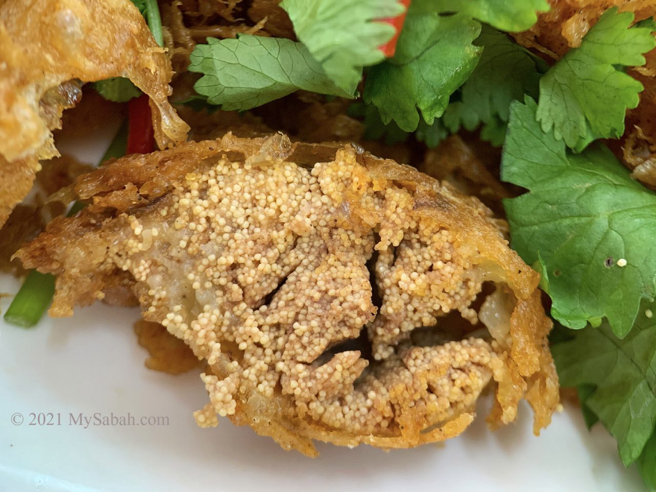 Close up of Fried fish eggs