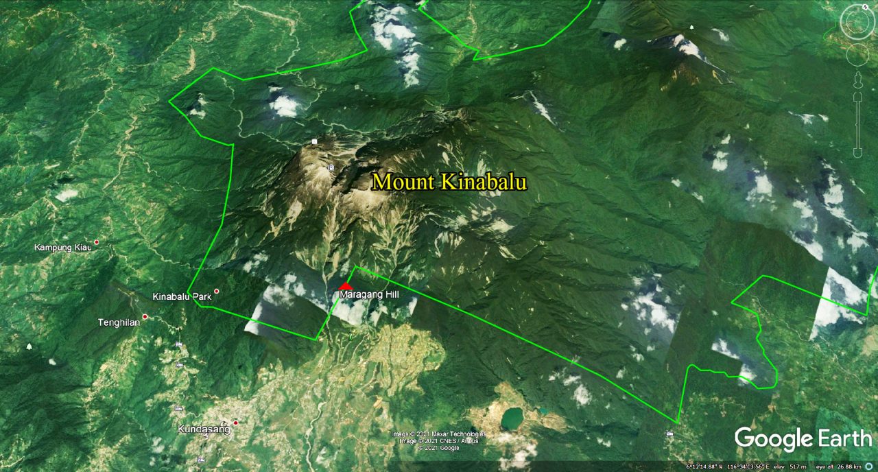 3D map of Kinabalu Park, Mount Kinabalu and Maragang Hill
