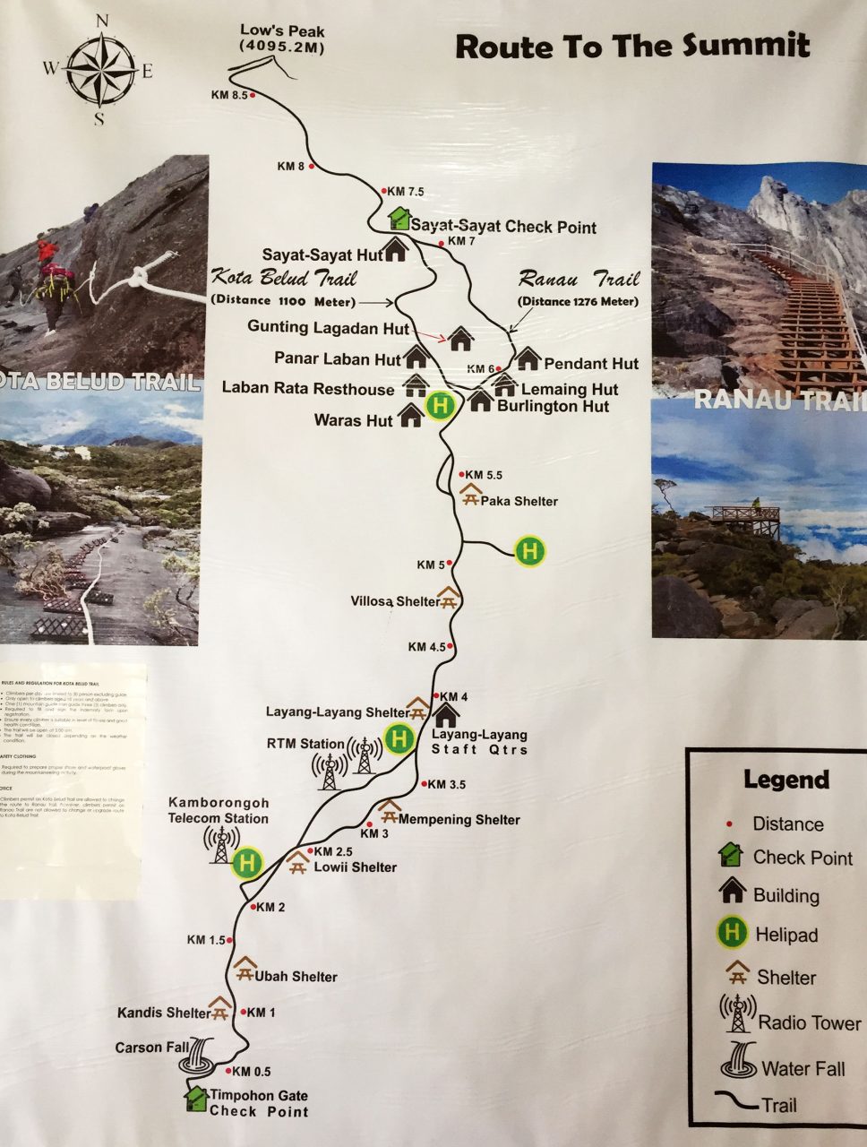 Trail map to the summit of Mount Kinabalu