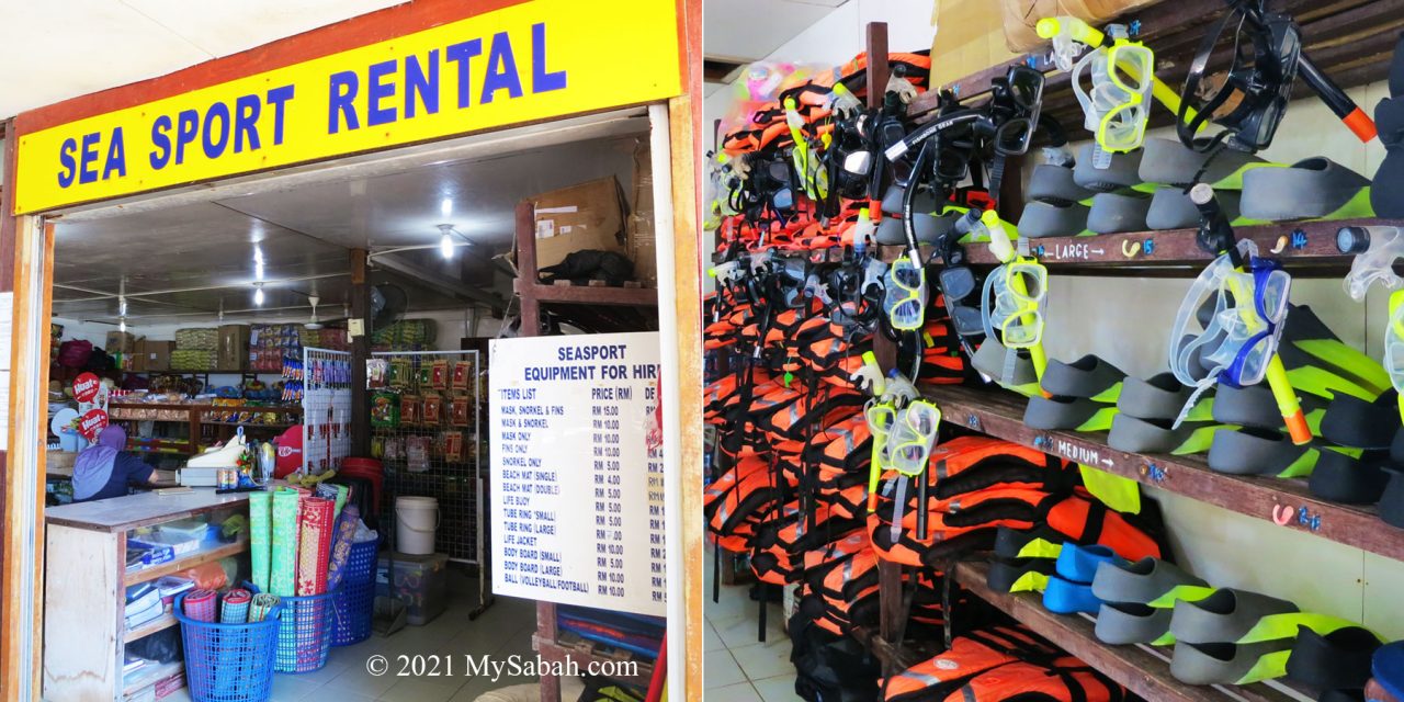 Snorkelling gears for rent in island shop