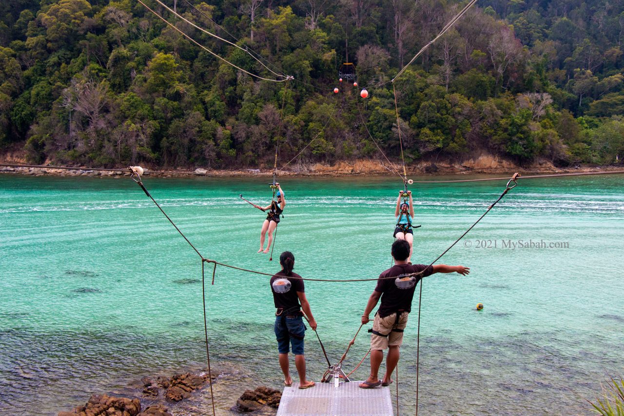 Coral Flyer zipline between Sapi and Gaya Island