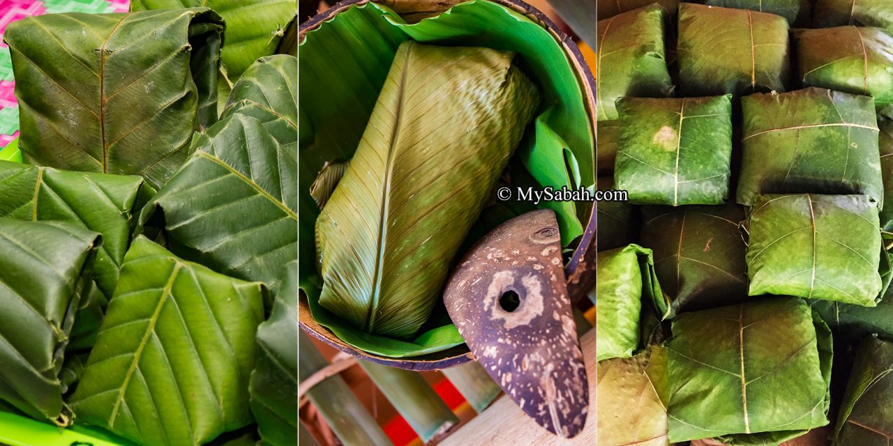 Linopot wrapped in the big leaf of Doringin (left), Banana (middle) and Wonihan (right)