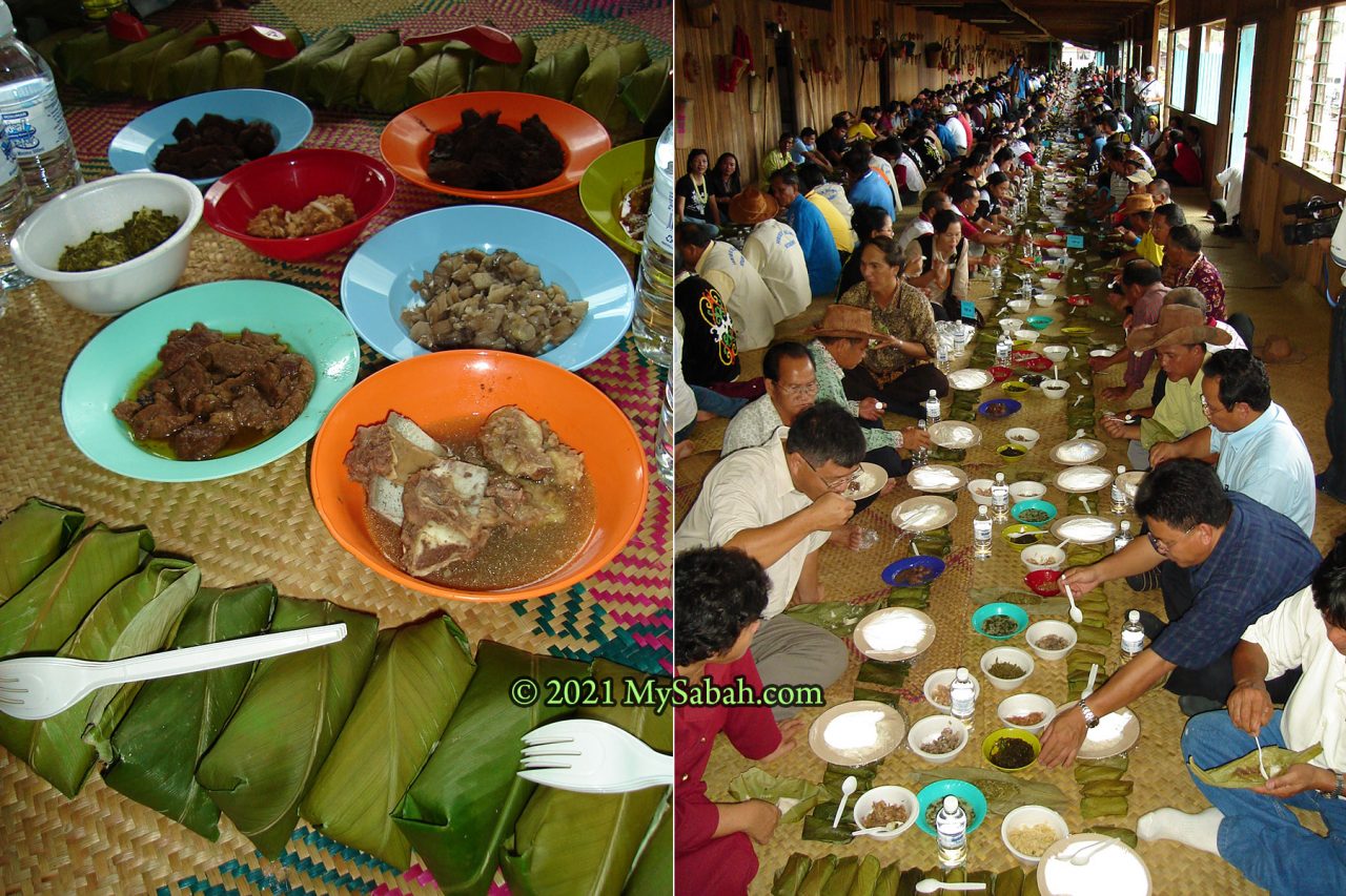 The longest Nuba Tingaa (Nasi Bungkus) line (308.95 Metres) in Malaysia Book of Records, created by Lundayeh people in Sabah.