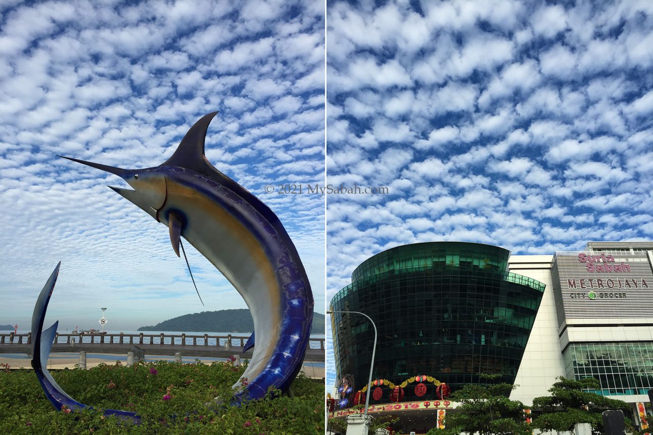 Cirrocumulus clouds above the landmarks of Kota Kinabalu (KK)