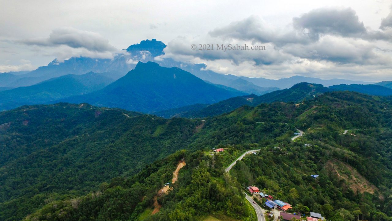 Mount Kinabalu and Mount Nungkok next to the KK-Ranau highway