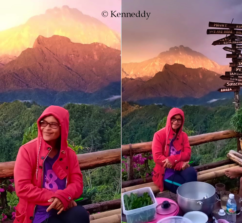 Mount Kinabalu and Mount Nungkok lit up by the afternoon sunlight