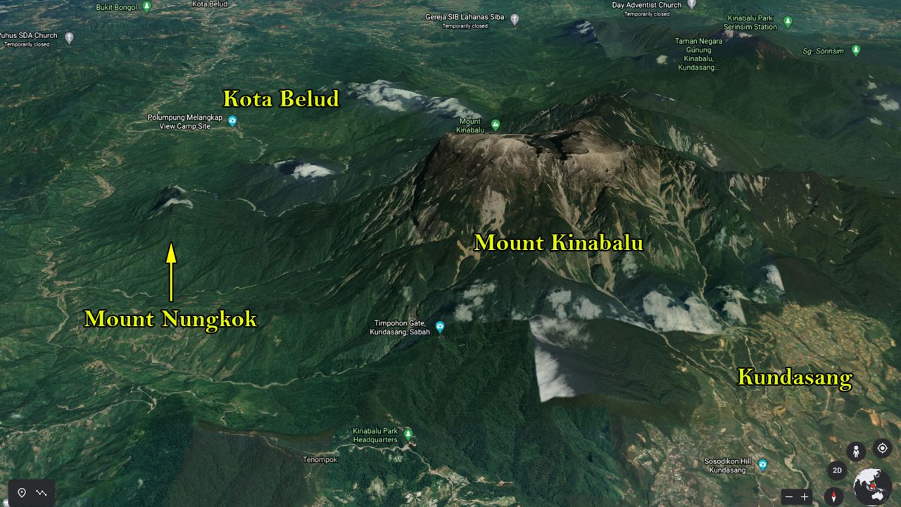 The location of Mount Nungkok and Mount Kinabalu
