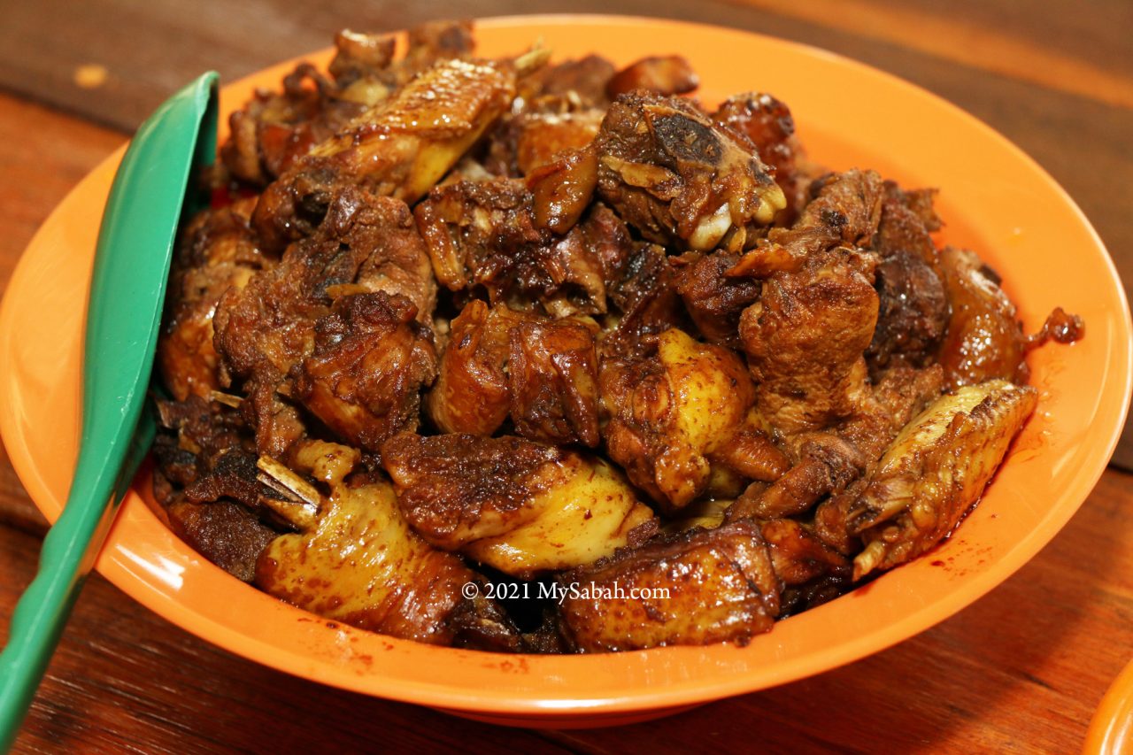 Corn fed chicken meat of Tenom cooked with dark soy sauce