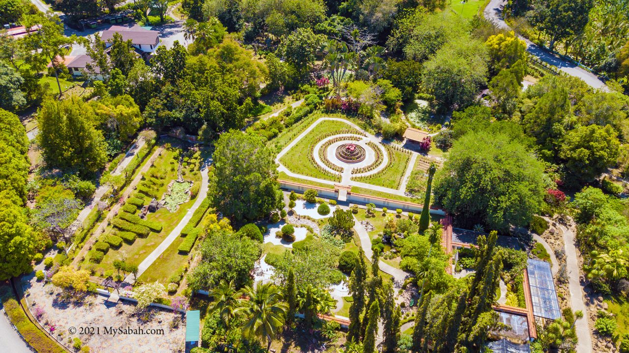 Aerial view of gardens in Sabah Agriculture Park