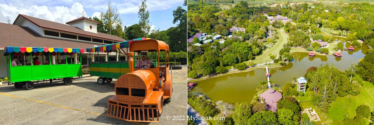 The tram-train and lake gardens of Sabah Agriculture Park (Taman Pertanian Sabah)