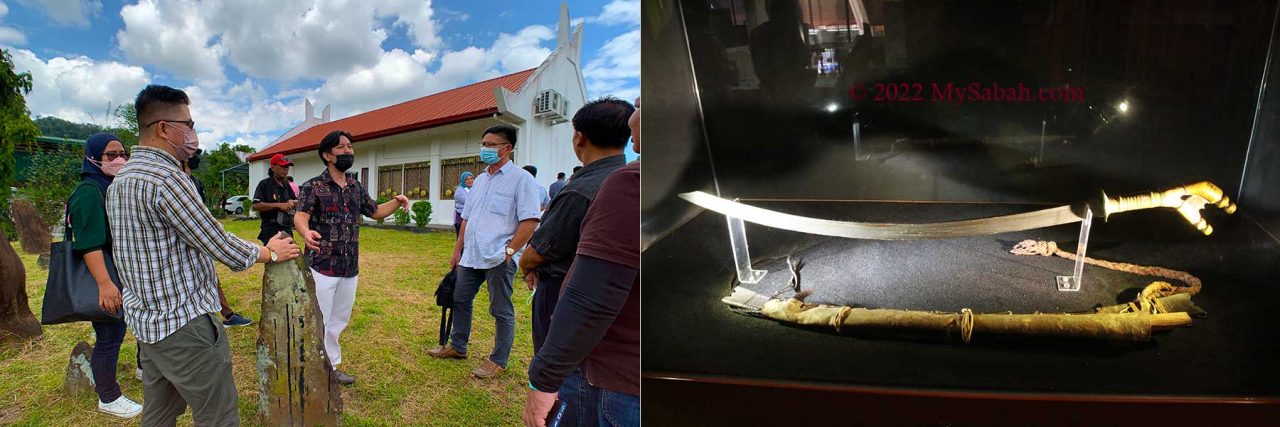 Left: ancient tombs at Pogunon Museum. Right: headhunting sword