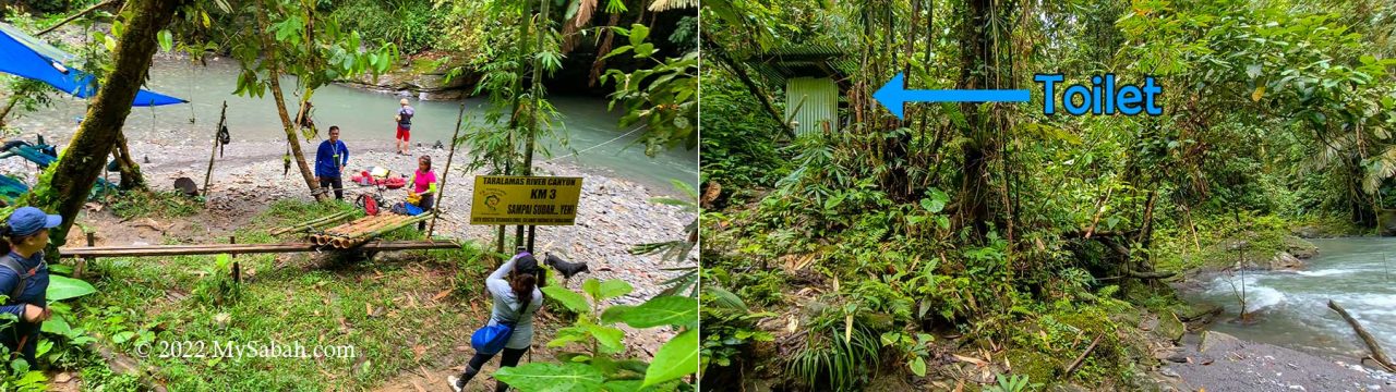 Left: reaching the Taralamas River Canyon, Right: toilet next to the river