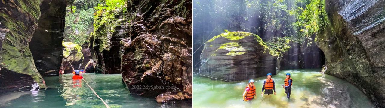 Left: the river is deep during wet season, Right: the brightest section of Taralamas River Canyon