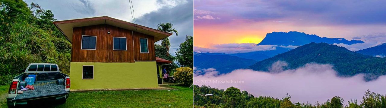 Left: Mimpori Nature Homestay, Right: Mount Kinabalu