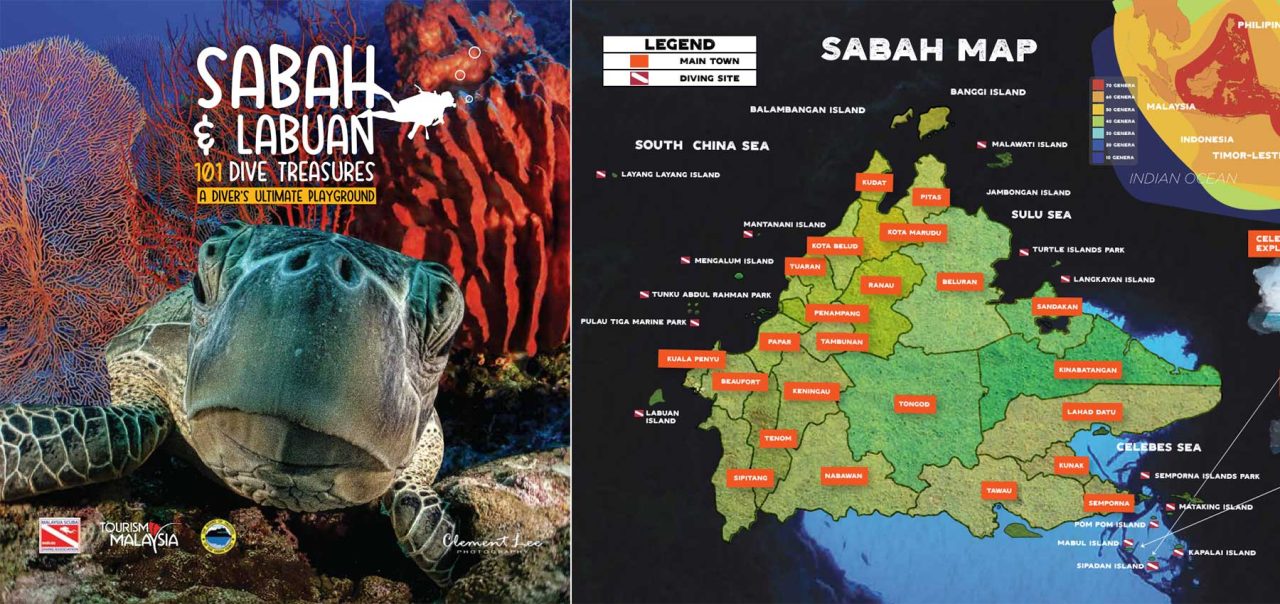 Scuba diving map guide pamphlet of Sabah and Labuan