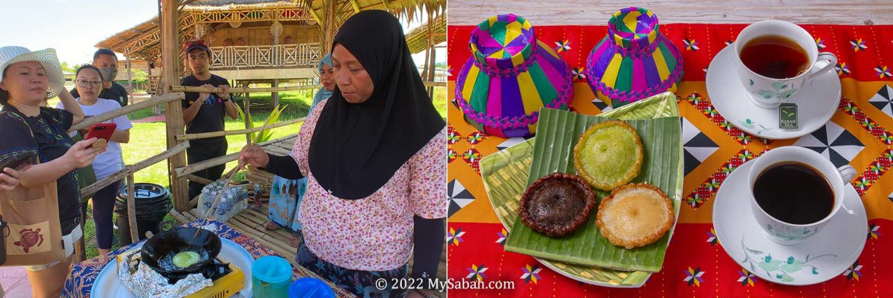 Pinjaram (or penyaram) cooking demo. Pinjaram is a famous snack of Bajau Sama. Some call it UFO Cake