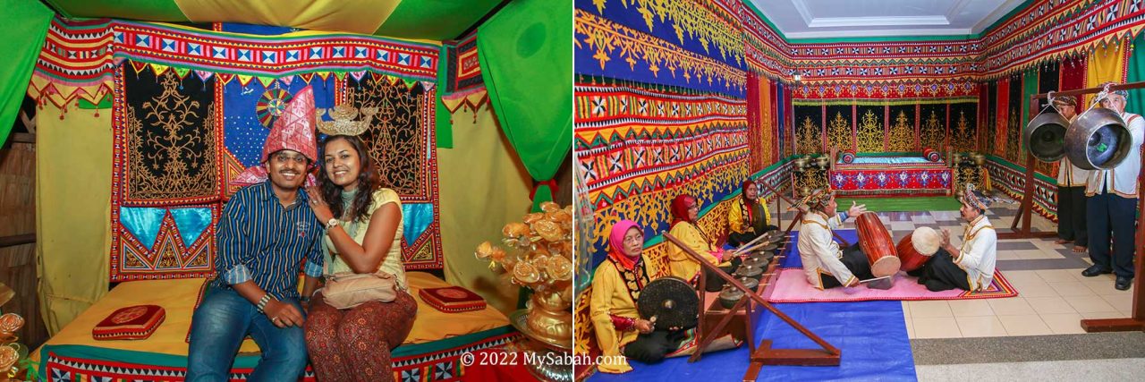 Left: tourists try Bajau style wedding. Right: Betitik music of Bajau