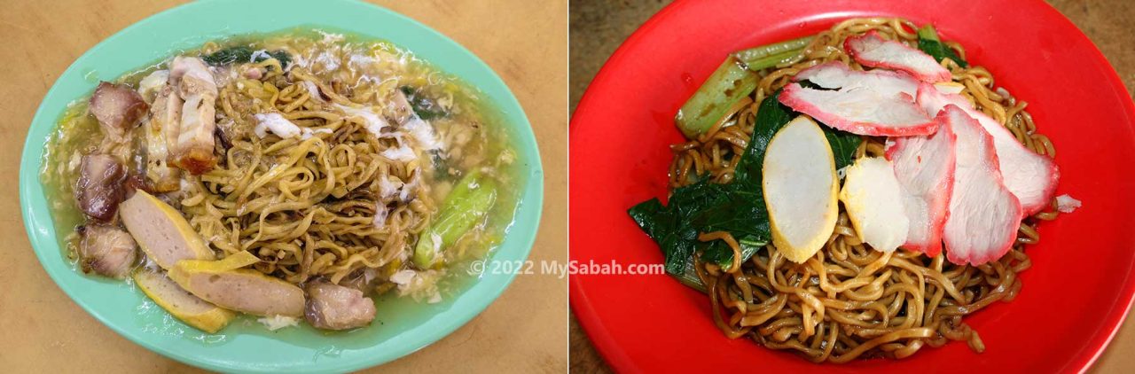 Wet fried Tuaran Mee and Kon Lau Tuaran Mee