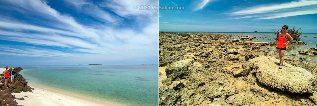 The sandy beach and rocky beach on Selingan Island