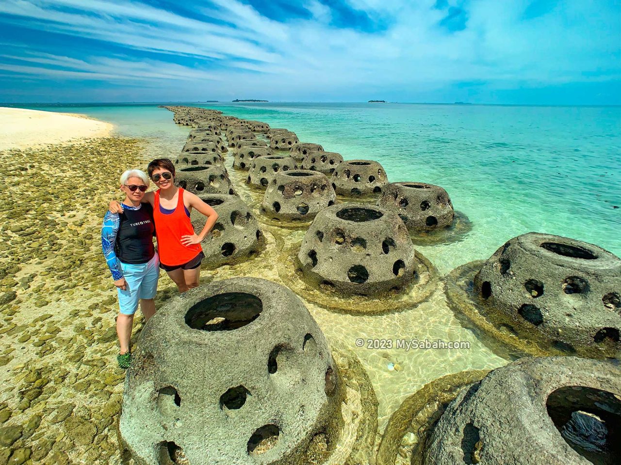 Beach of Selingan Island protected by reef balls (to stop beach erosion)