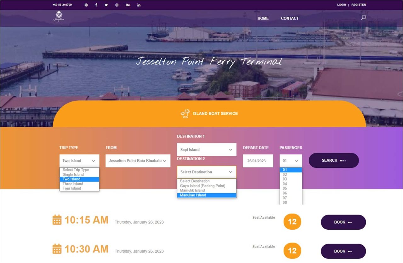 Online ticketing website of Jesselton Point Ferry Terminal