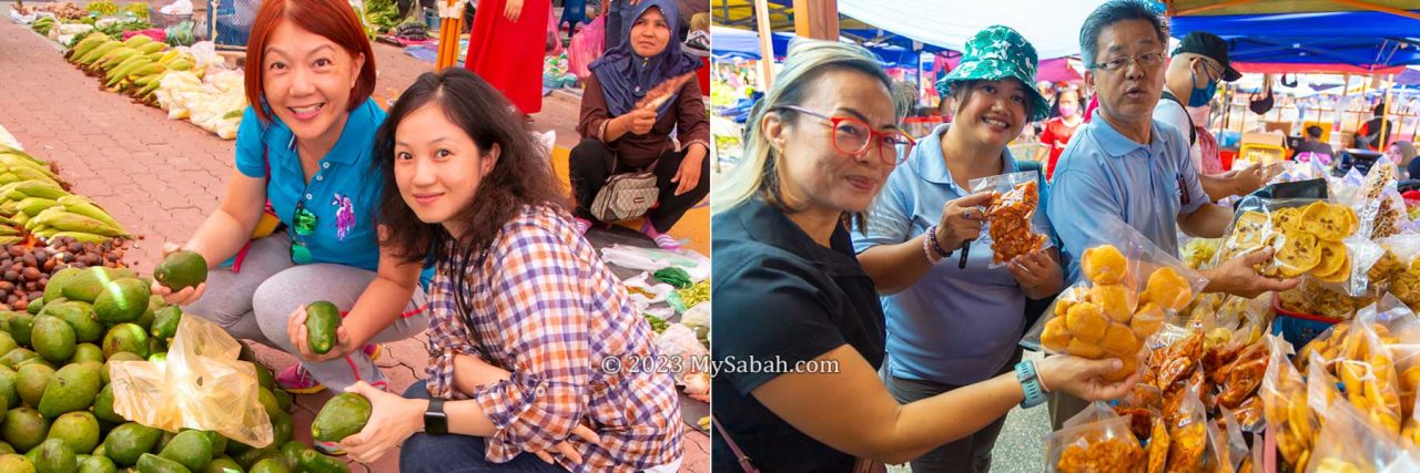 Tourists shopping at tamu of Keningau (left) and Papar (right) towns