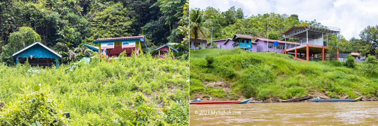 Left: Traditional graves of Murut. Right: Sekolah Kebangsaan Babalitan (school)