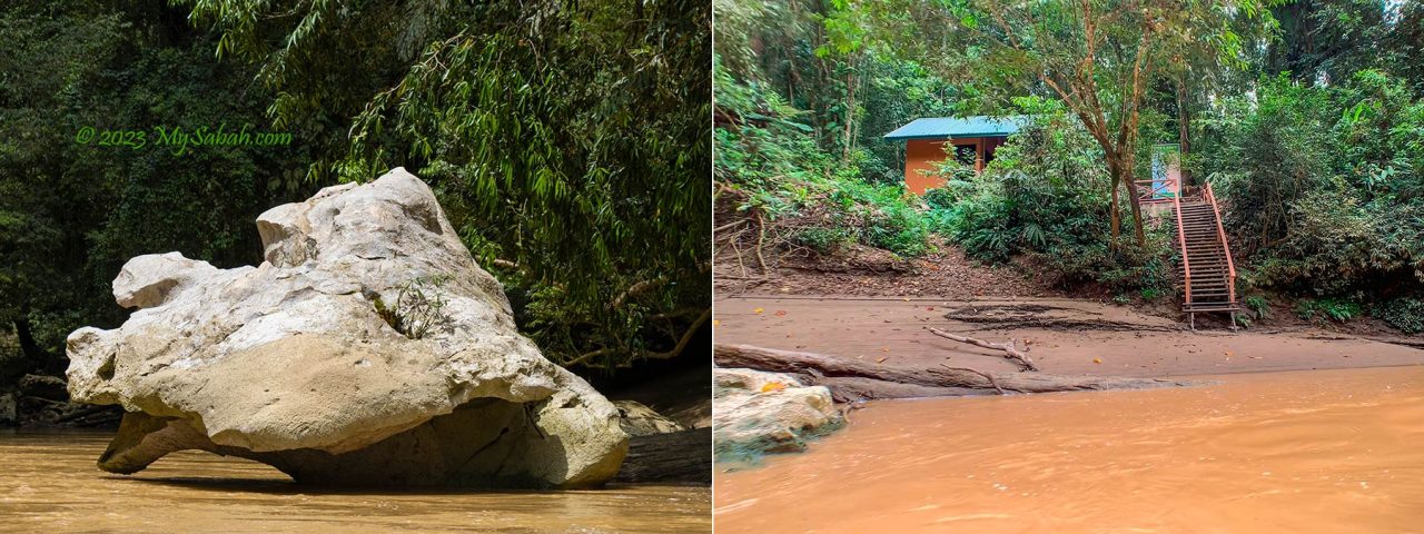 Left: the Dog Rock at the river. Right: Entrance to Batu Punggul Forest Reserve