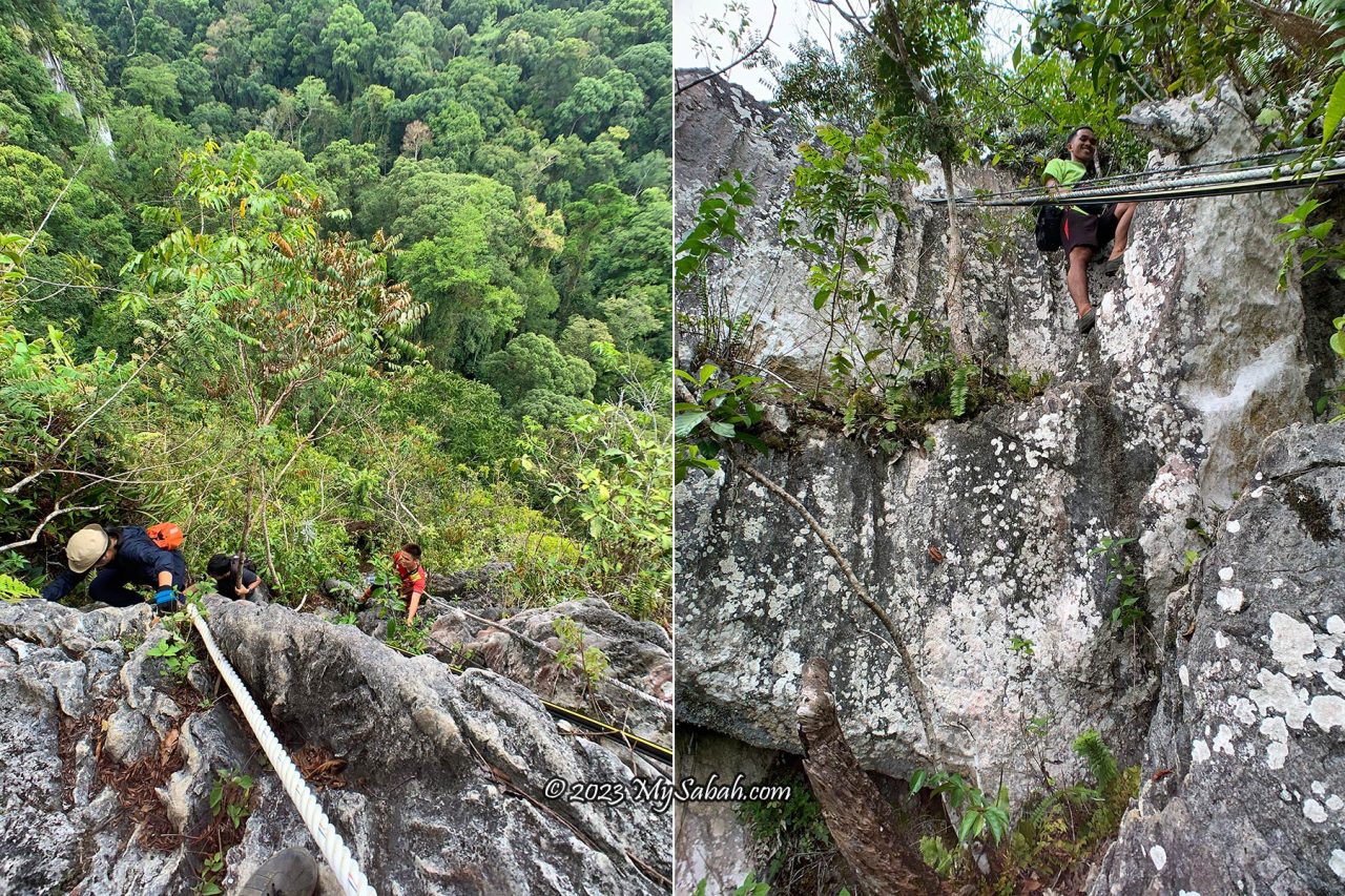 Climbing the vertical limestone cliffs of Batu Punggul