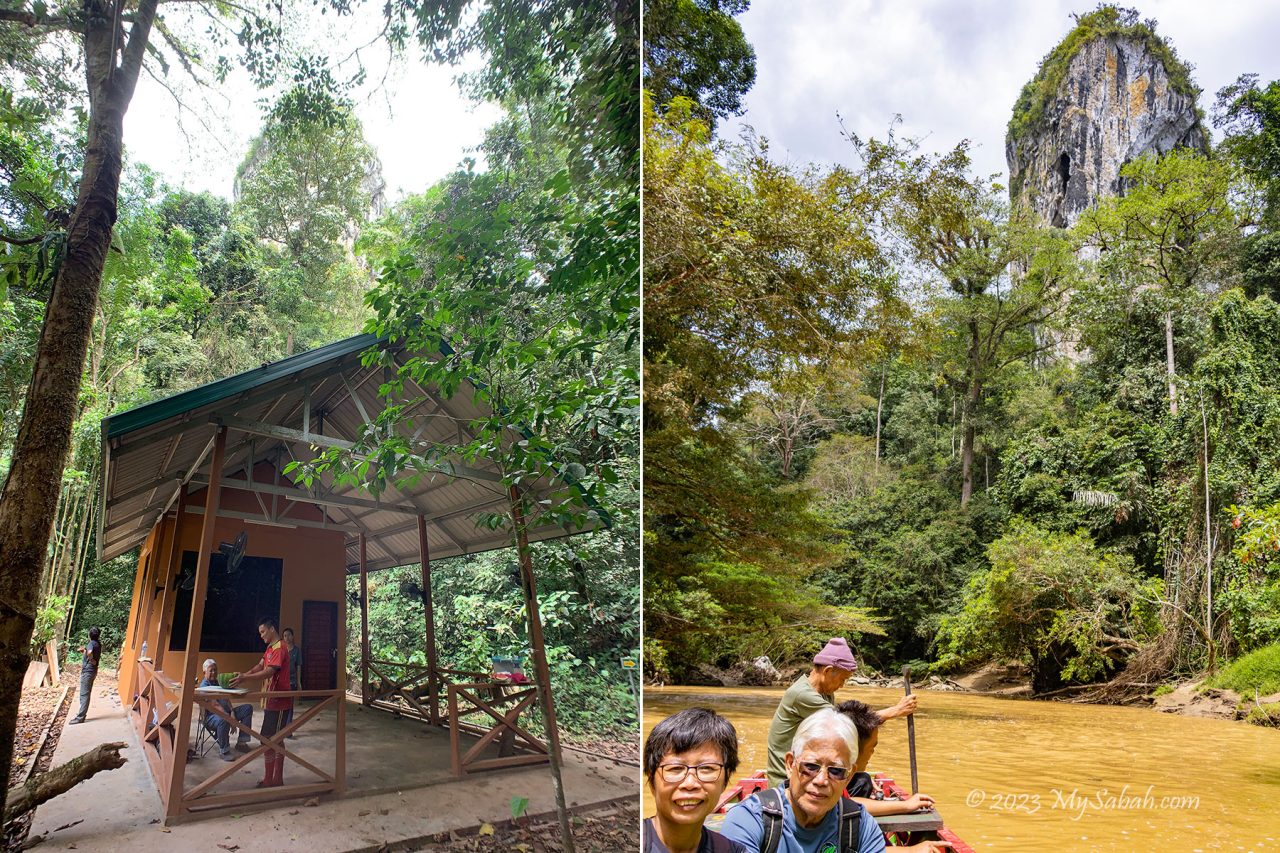 Left: eating watermelon after the climb. Right: view of Batu Punggul from the river