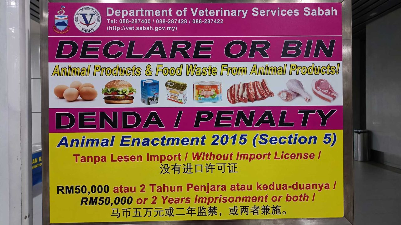 Warning about import of animal products to Sabah at the airport