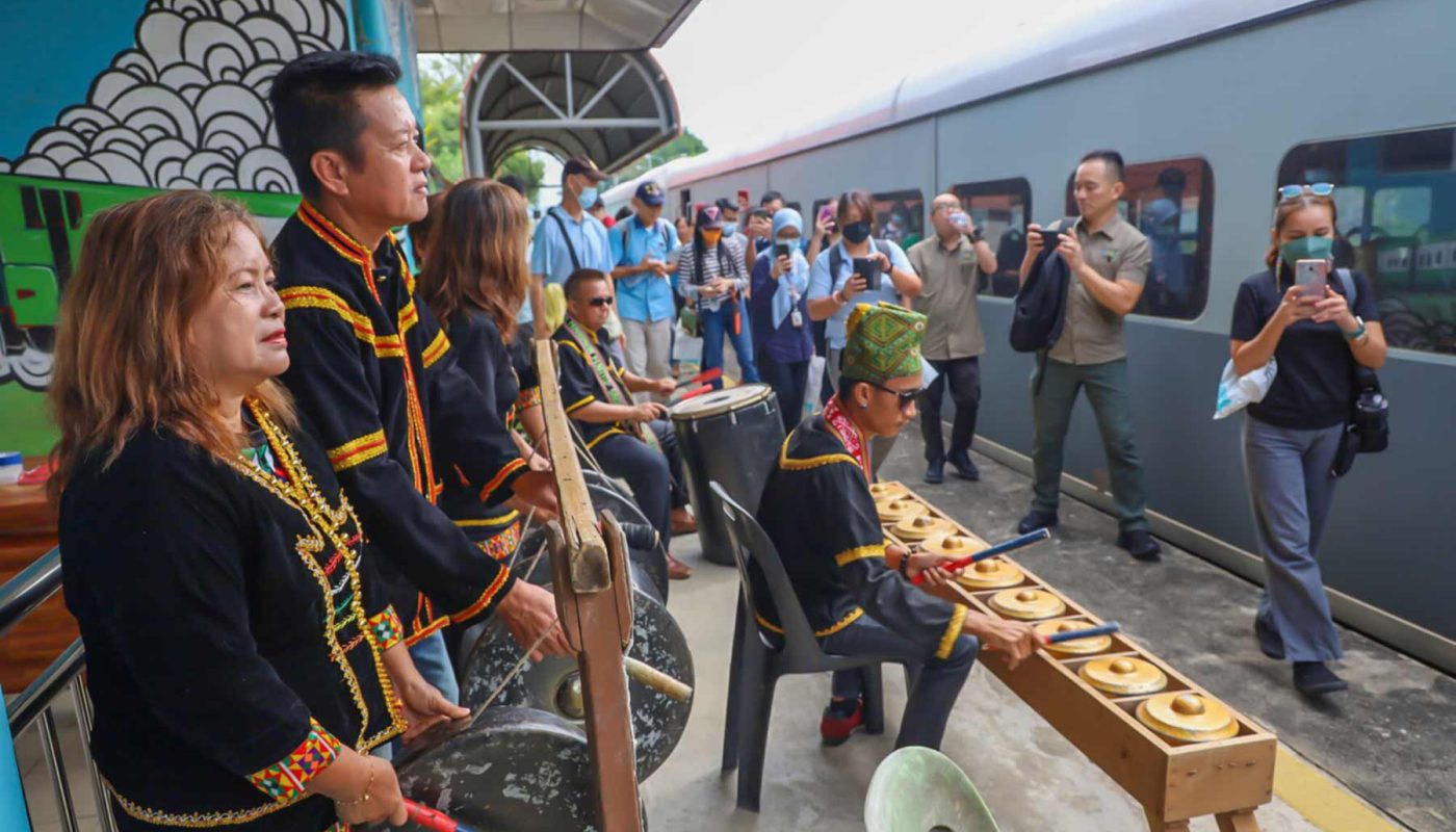 Passengers welcomed by the Papar cultural group at Papar train station