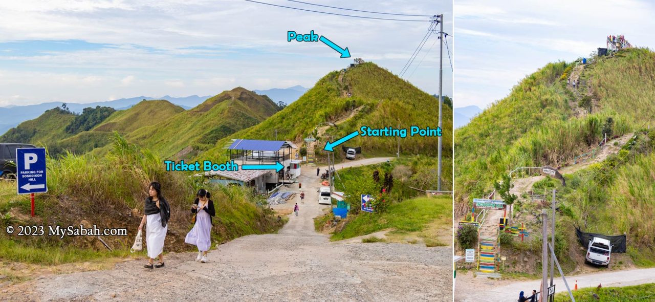 Parking, starting point and ticket booth at Sosodikon Hill